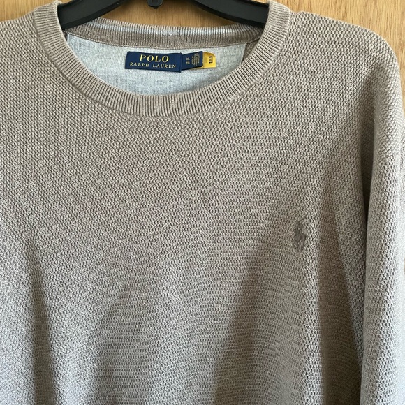 Polo Ralph Lauren Sweater Mens Beige Pony Textured Knit Cotton Prep XL - Picture 2 of 5